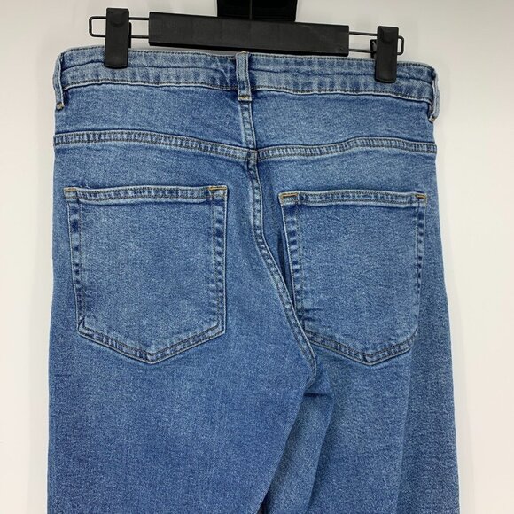 H&M Jeans Straight Leg Ankle Fray Hem Blue Denim Stretch - Picture 6 of 9